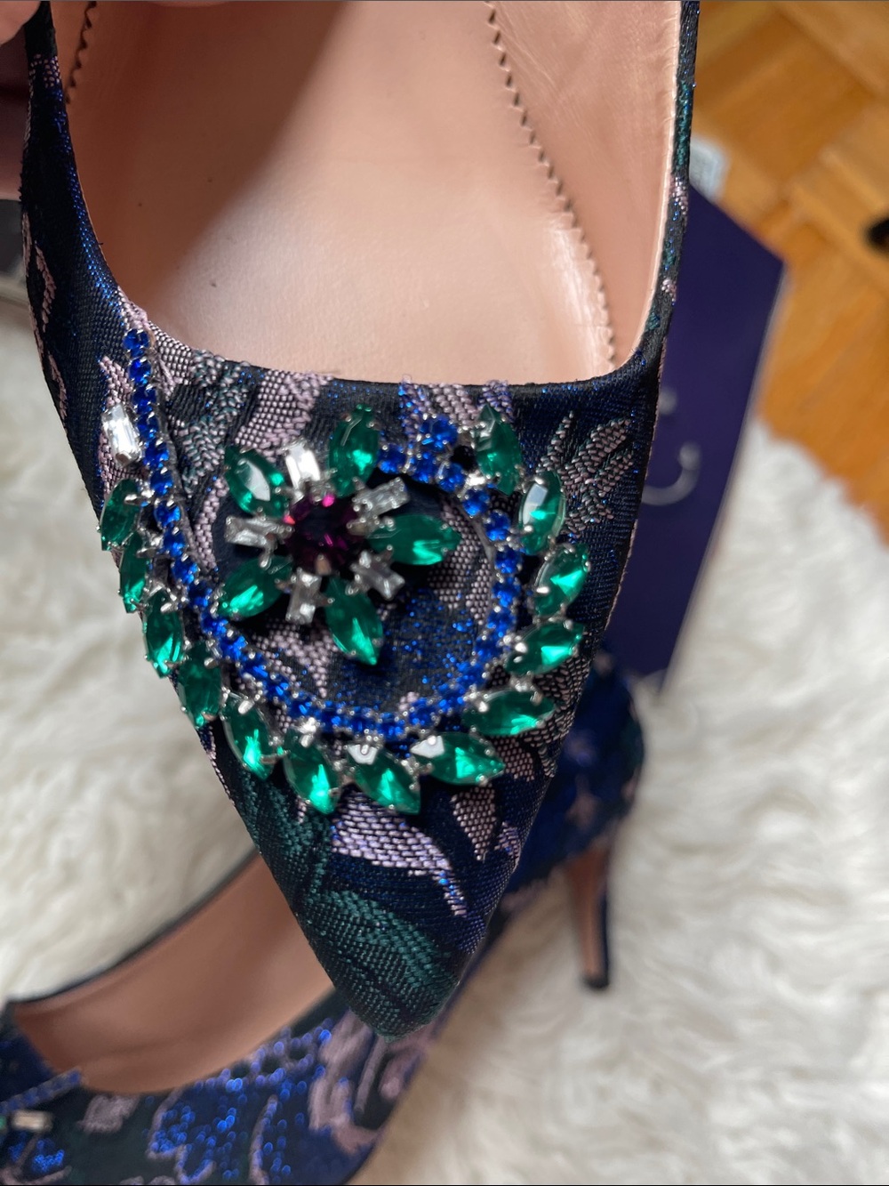 J. Crew Colette Jacquard Embellished Pumps Navy Floral Jacquard Pointed-T - Picture 8 of 12